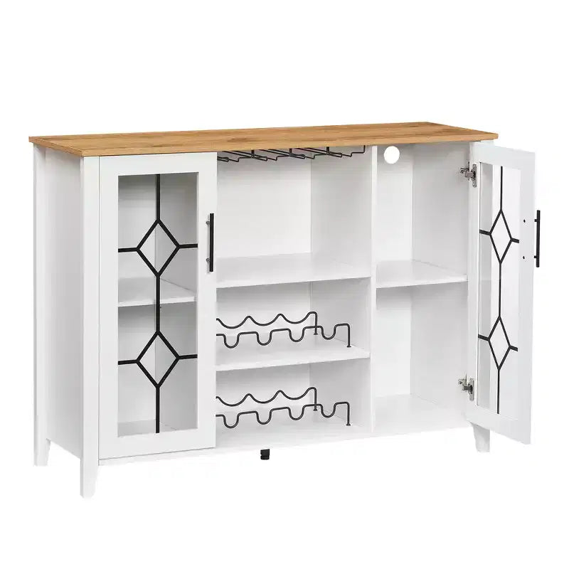 COZONY Mobile Bar da Vino con luci a LED, Mobile Liquori Moderno con Porta Bicchieri e Scaffale Portabottiglie, Credenza Contenitore per Caffè e Buffet per Sala da Pranzo