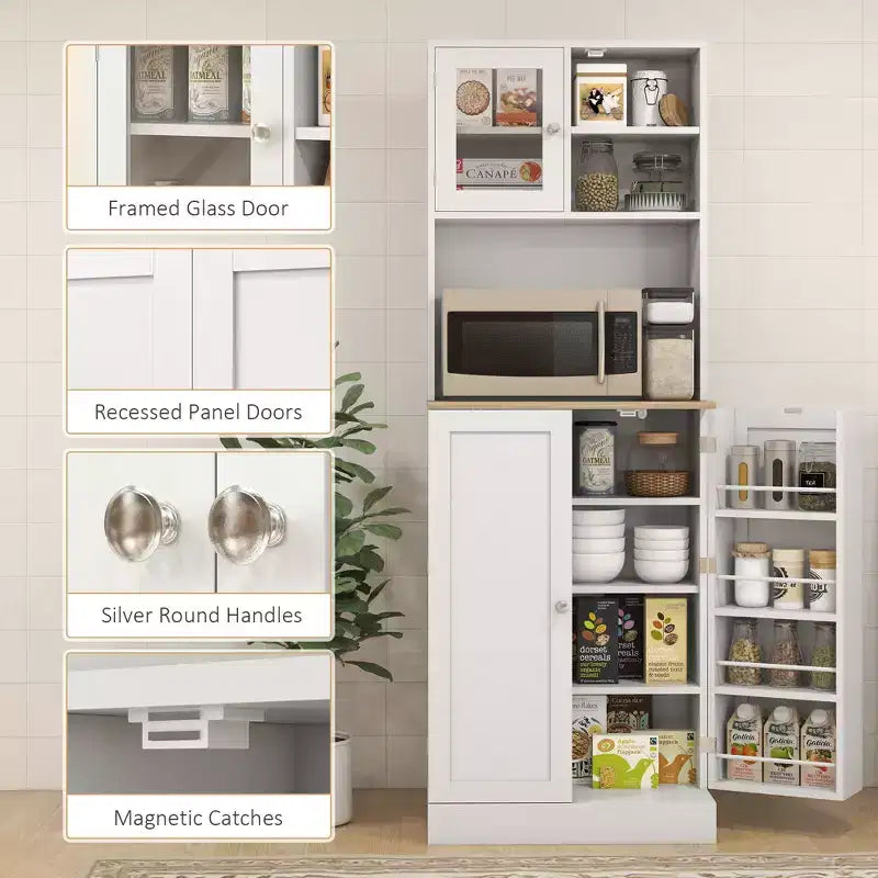 Mobile dispensa alto 169 cm per cucina, credenza da cucina, mobile per microonde con ripiani regolabili per sala da pranzo