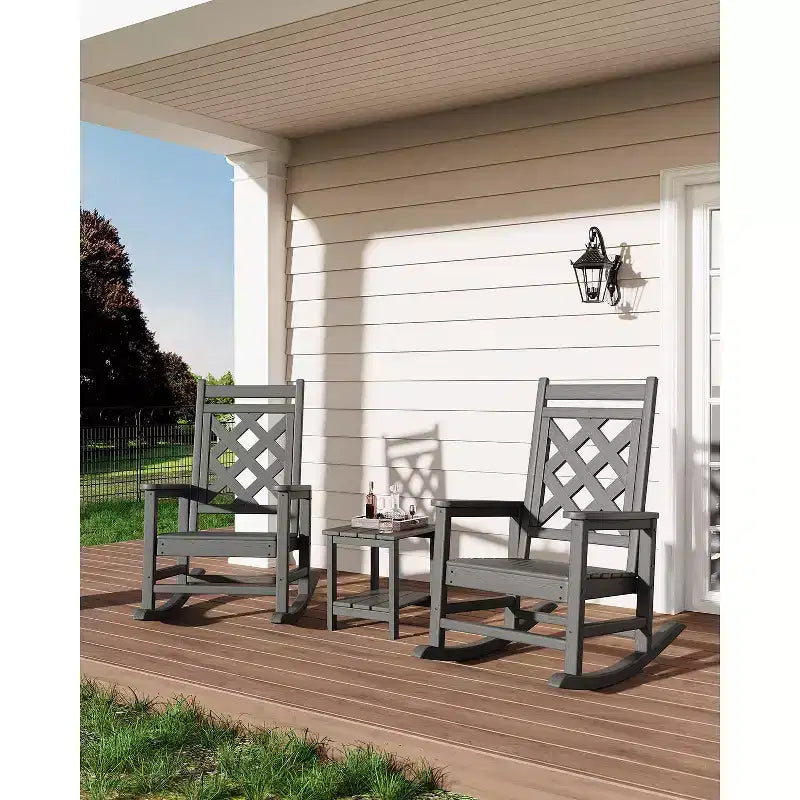 COZONY Outdoor Rocking Chair, HDPE Weather Resistant Patio Rocker with Wood Texture for Deck Pool Backyard