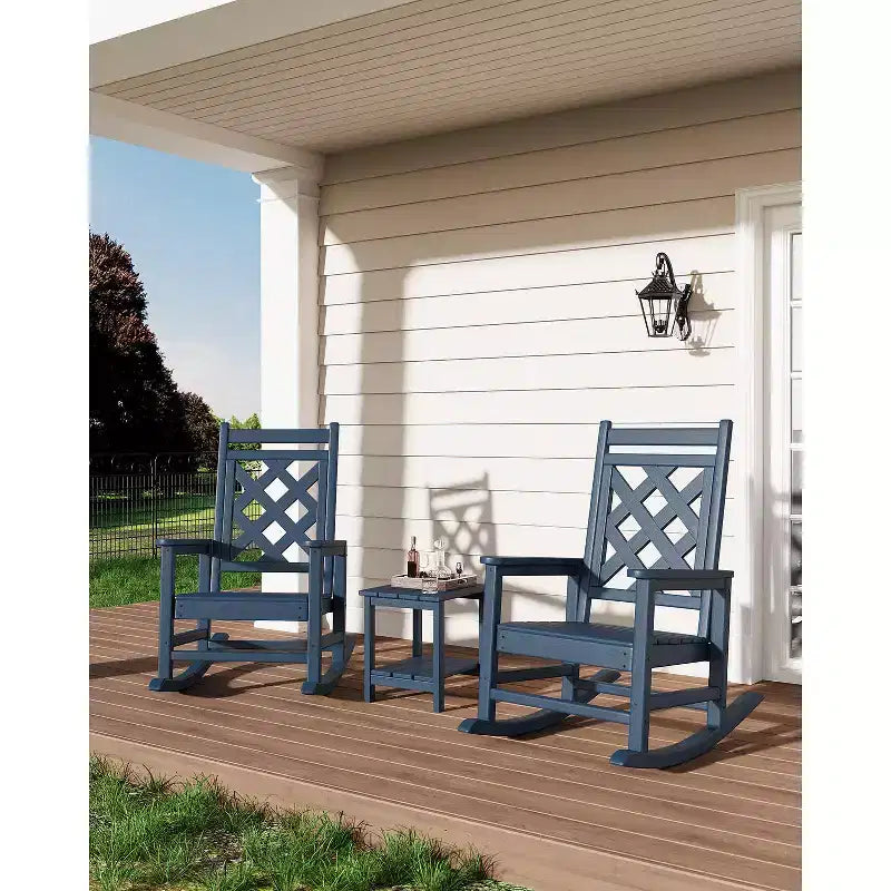 COZONY Outdoor Rocking Chair, HDPE Weather Resistant Patio Rocker with Wood Texture for Deck Pool Backyard