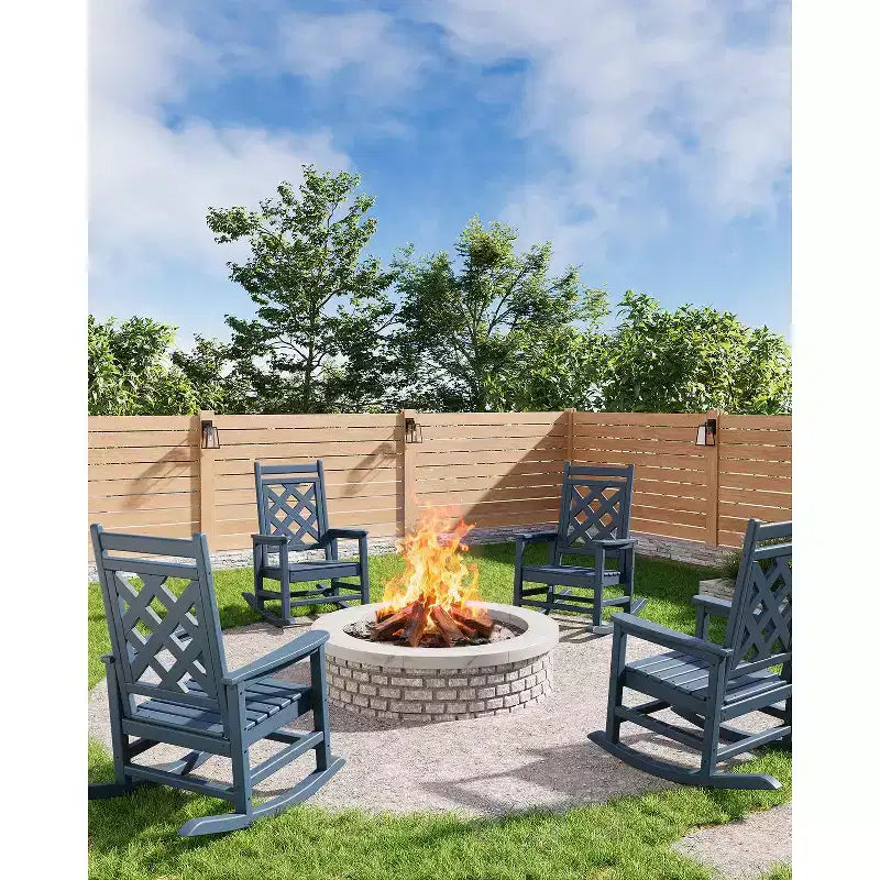 COZONY Outdoor Rocking Chair, HDPE Weather Resistant Patio Rocker with Wood Texture for Deck Pool Backyard