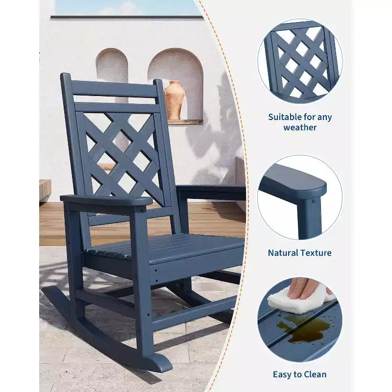 COZONY Outdoor Rocking Chair, HDPE Weather Resistant Patio Rocker with Wood Texture for Deck Pool Backyard