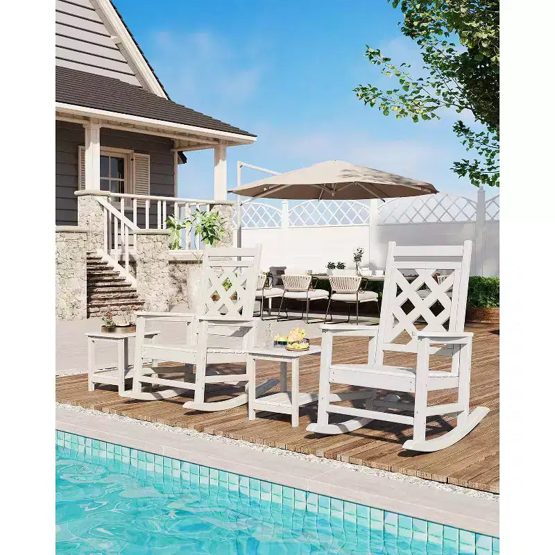 COZONY Outdoor Rocking Chair, HDPE Weather Resistant Patio Rocker with Wood Texture for Deck Pool Backyard