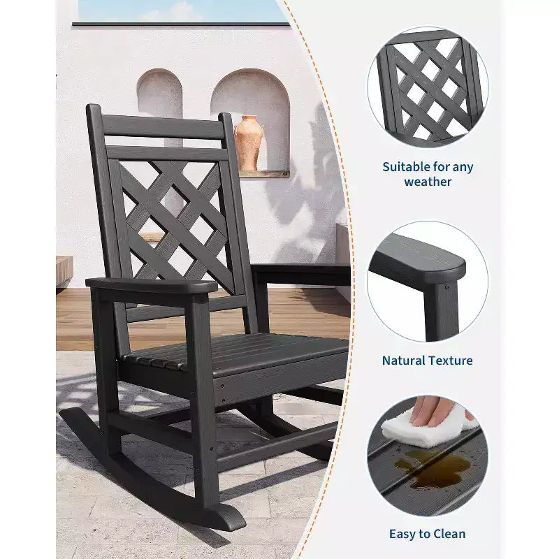 COZONY Outdoor Rocking Chair, HDPE Weather Resistant Patio Rocker with Wood Texture for Deck Pool Backyard