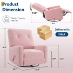 Poltrona reclinabile GustoWave, poltrona girevole a 360° per adulti con schienale e poggiapiedi regolabili, poltrona accogliente rivestita in velluto a coste, rosa