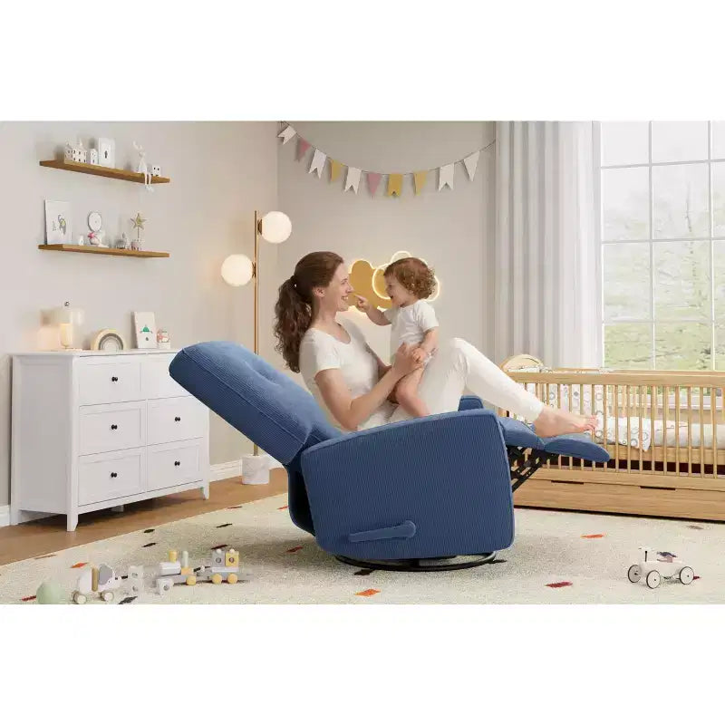 Poltrona reclinabile GustoWave, poltrona girevole a 360° per adulti con schienale e poggiapiedi regolabili, poltrona accogliente rivestita in velluto a coste, rosa