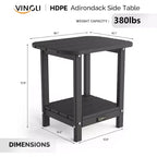 Tavolino da esterno VINGLI con 2 ripiani, tavolini da esterno Adirondack in HDPE per tutte le stagioni, tavolino piccolo da esterno per portico, cortile, piscina