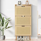 Hidden Shoe Storage with 3 Flip Rattan Flip-Drawer and Anti-Tip Design, Shoe Cabinet for Entryway, Hallway, 15-20 Pairs Storage Organizer