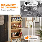 Hidden Shoe Storage with 3 Flip Rattan Flip-Drawer and Anti-Tip Design, Shoe Cabinet for Entryway, Hallway, 15-20 Pairs Storage Organizer