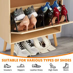 Hidden Shoe Storage with 3 Flip Rattan Flip-Drawer and Anti-Tip Design, Shoe Cabinet for Entryway, Hallway, 15-20 Pairs Storage Organizer