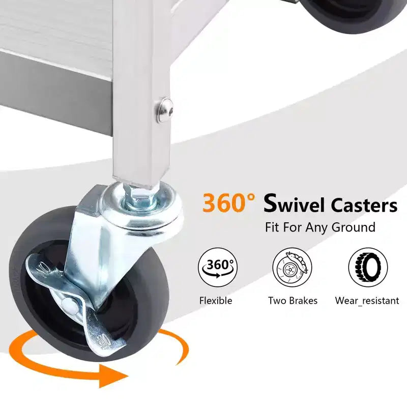 Carrello Utensili Pieghevole a 3 Ripiani con Ruote, Capacità 136 kg, Carrello di Servizio Rotolante per Casa, Garage, Cucina e Officina