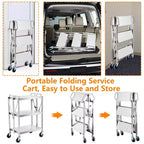 Carrello Utensili Pieghevole a 3 Ripiani con Ruote, Capacità 136 kg, Carrello di Servizio Rotolante per Casa, Garage, Cucina e Officina