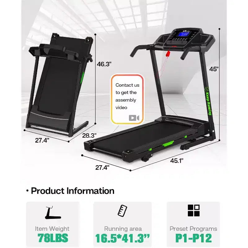 FYC 330lb Weight Capacity 3.5HP Folding Treadmill for Home with Incline Portable Electric Treadmill