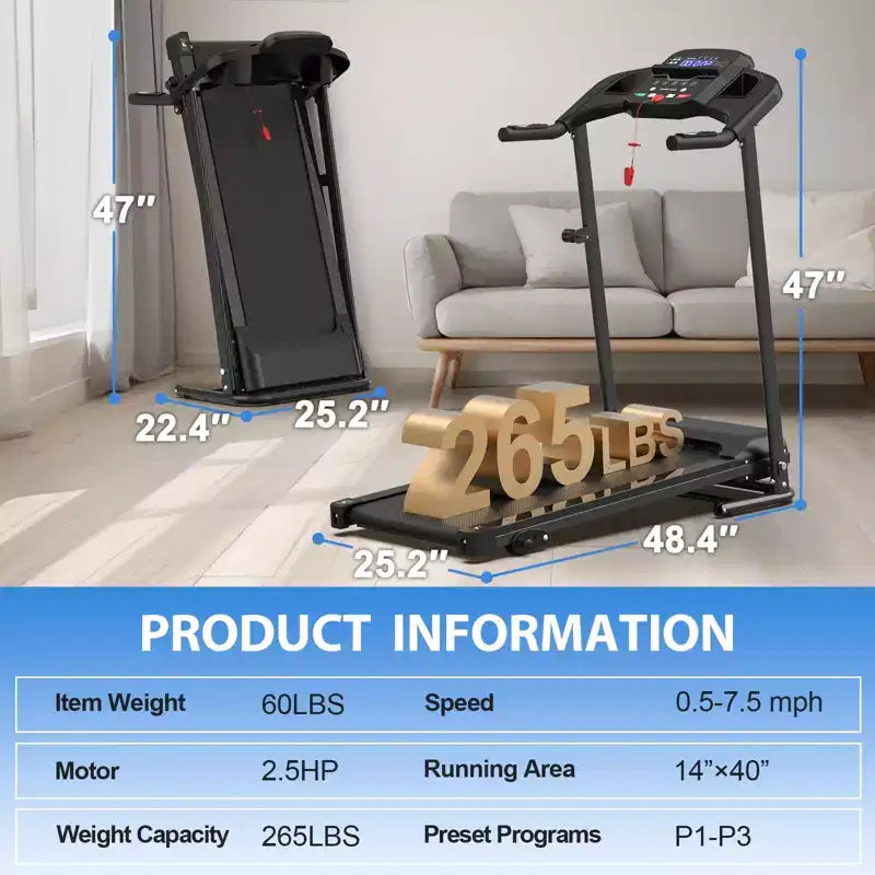 Tapis roulant elettrico pieghevole FYC per casa, 2.5HP silenzioso 12 km/h con sensore di frequenza cardiaca e display LCD