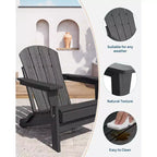 Acekool Sedie Pieghevoli Adirondack set da 2, Sedia da Esterno in Plastica HDPE con Texture Legno, 172kg, per Patio/Terrazza/Giardino