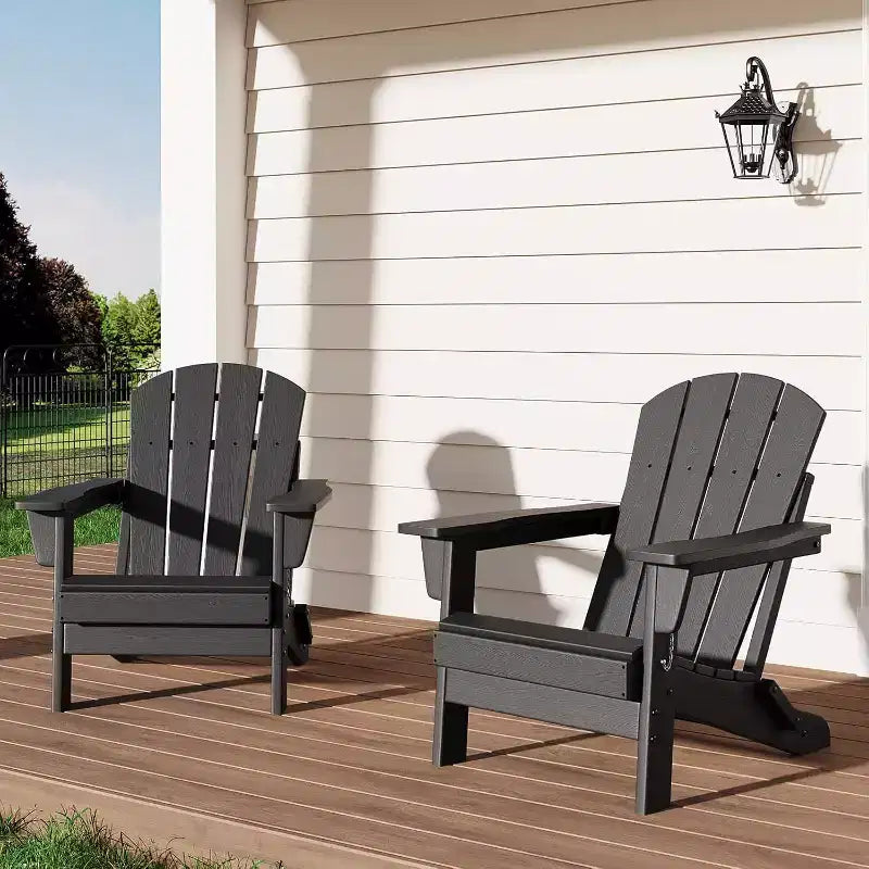 Acekool Sedie Pieghevoli Adirondack set da 2, Sedia da Esterno in Plastica HDPE con Texture Legno, 172kg, per Patio/Terrazza/Giardino