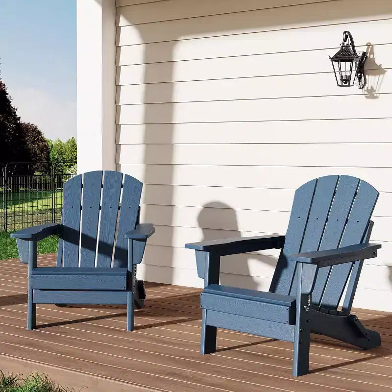Acekool Sedie Pieghevoli Adirondack set da 2, Sedia da Esterno in Plastica HDPE con Texture Legno, 172kg, per Patio/Terrazza/Giardino