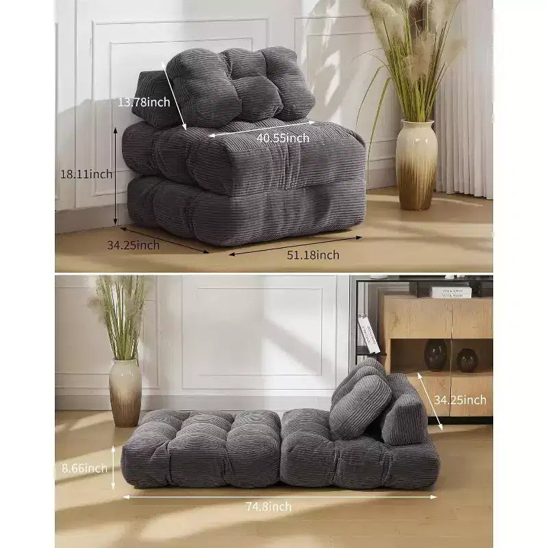 Divano Letto Pieghevole Versatile con Supporto per Cuscino | Poltrona Letto Convertibile per Soggiorno, Dormitorio | Lavabile in Lavatrice e Portatile