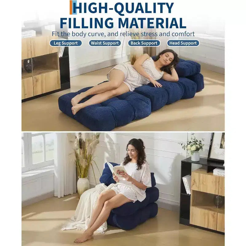 Divano Letto Pieghevole Versatile con Supporto per Cuscino | Poltrona Letto Convertibile per Soggiorno, Dormitorio | Lavabile in Lavatrice e Portatile
