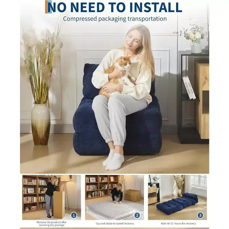 Divano Letto Pieghevole Versatile con Supporto per Cuscino | Poltrona Letto Convertibile per Soggiorno, Dormitorio | Lavabile in Lavatrice e Portatile