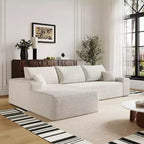 MAYEERTY 107 White L-Shape Cloud Sectional, Plush Corduroy Modular Sofa, No Assembly