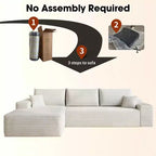 MAYEERTY 107 White L-Shape Cloud Sectional, Plush Corduroy Modular Sofa, No Assembly