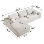 MAYEERTY 107 White L-Shape Cloud Sectional, Plush Corduroy Modular Sofa, No Assembly
