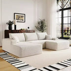 MAYEERTY 107 White L-Shape Cloud Sectional, Plush Corduroy Modular Sofa, No Assembly