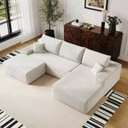 MAYEERTY 107 White L-Shape Cloud Sectional, Plush Corduroy Modular Sofa, No Assembly