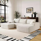 MAYEERTY 107 White L-Shape Cloud Sectional, Plush Corduroy Modular Sofa, No Assembly