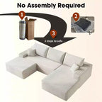 MAYEERTY 107 White L-Shape Cloud Sectional, Plush Corduroy Modular Sofa, No Assembly