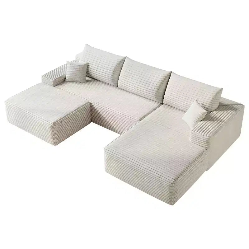 MAYEERTY 107 White L-Shape Cloud Sectional, Plush Corduroy Modular Sofa, No Assembly