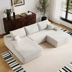 MAYEERTY 107 White L-Shape Cloud Sectional, Plush Corduroy Modular Sofa, No Assembly