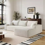MAYEERTY 107 White L-Shape Cloud Sectional, Plush Corduroy Modular Sofa, No Assembly