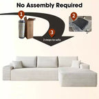 MAYEERTY 107 White L-Shape Cloud Sectional, Plush Corduroy Modular Sofa, No Assembly