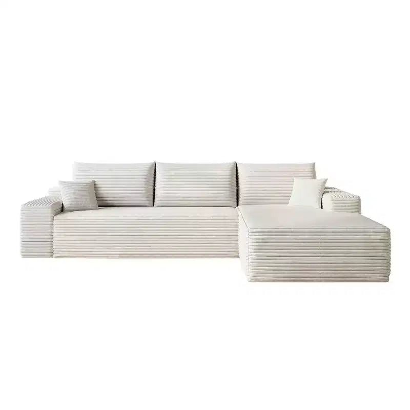 MAYEERTY 107 White L-Shape Cloud Sectional, Plush Corduroy Modular Sofa, No Assembly