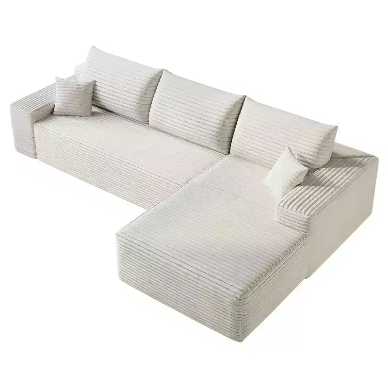 MAYEERTY 107 White L-Shape Cloud Sectional, Plush Corduroy Modular Sofa, No Assembly