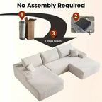 MAYEERTY 107 White L-Shape Cloud Sectional, Plush Corduroy Modular Sofa, No Assembly