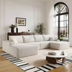MAYEERTY 107 White L-Shape Cloud Sectional, Plush Corduroy Modular Sofa, No Assembly