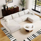 MAYEERTY 107 White L-Shape Cloud Sectional, Plush Corduroy Modular Sofa, No Assembly
