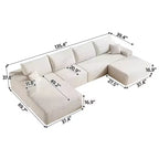 MAYEERTY 107 White L-Shape Cloud Sectional, Plush Corduroy Modular Sofa, No Assembly