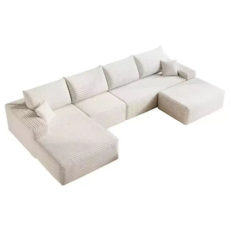 MAYEERTY 107 White L-Shape Cloud Sectional, Plush Corduroy Modular Sofa, No Assembly