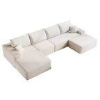 MAYEERTY 107 White L-Shape Cloud Sectional, Plush Corduroy Modular Sofa, No Assembly