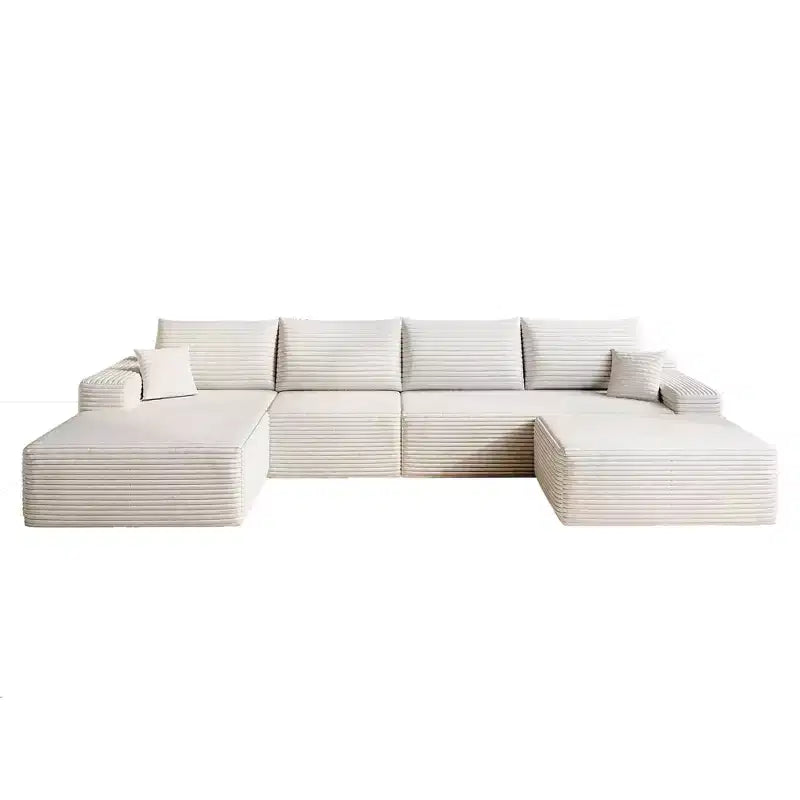 MAYEERTY 107 White L-Shape Cloud Sectional, Plush Corduroy Modular Sofa, No Assembly