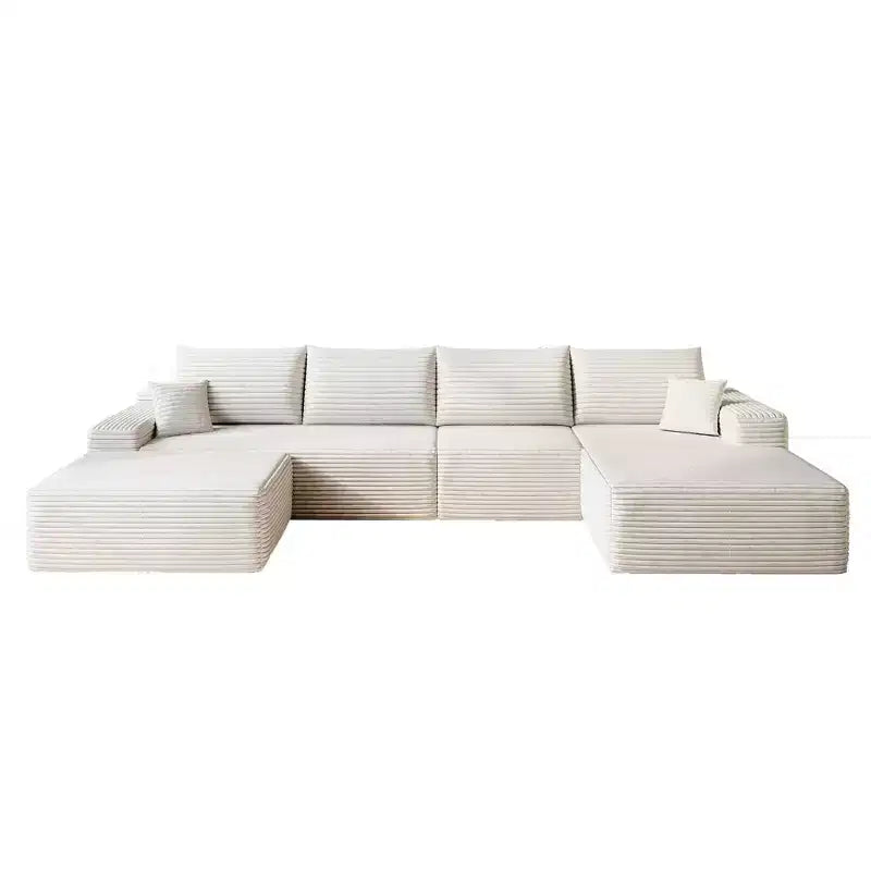 MAYEERTY 107 White L-Shape Cloud Sectional, Plush Corduroy Modular Sofa, No Assembly