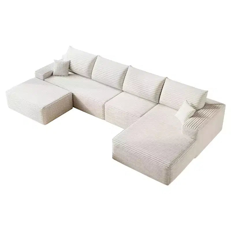 MAYEERTY 107 White L-Shape Cloud Sectional, Plush Corduroy Modular Sofa, No Assembly