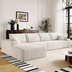 MAYEERTY 107 White L-Shape Cloud Sectional, Plush Corduroy Modular Sofa, No Assembly