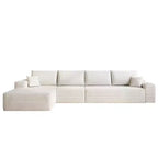 MAYEERTY 107 White L-Shape Cloud Sectional, Plush Corduroy Modular Sofa, No Assembly