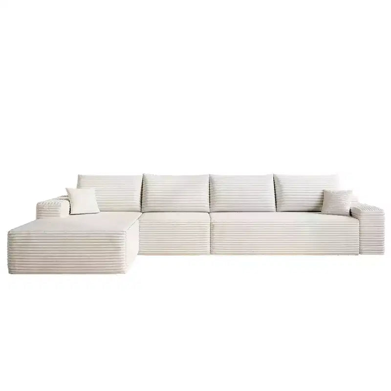 MAYEERTY 107 White L-Shape Cloud Sectional, Plush Corduroy Modular Sofa, No Assembly