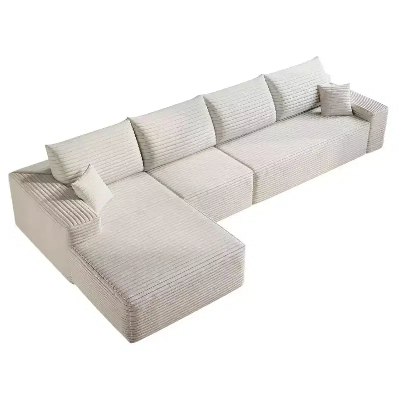 MAYEERTY 107 White L-Shape Cloud Sectional, Plush Corduroy Modular Sofa, No Assembly